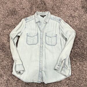 Express Women’s Casual Light Blue Button Down Shirt